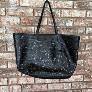 Coach Black Leather Studded Tote